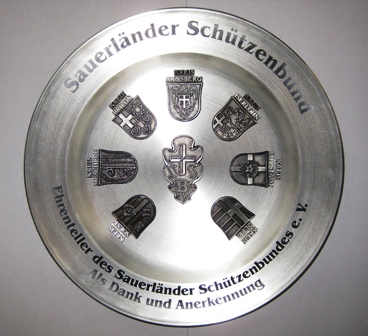 Wappenteller Sauerländer Schützenbund Zinnteller des SSB
